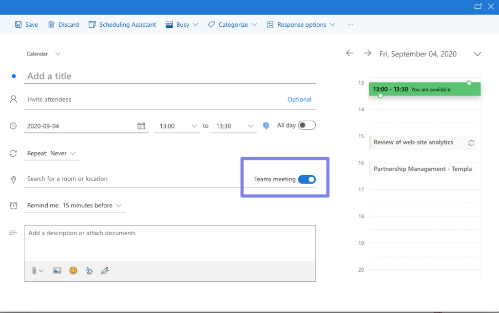 Organize a Microsoft Teams meeting in Outlook