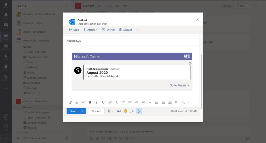 Send a Teams message as an email on Outlook