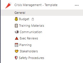 Microsoft Teams Crisis Management team channels