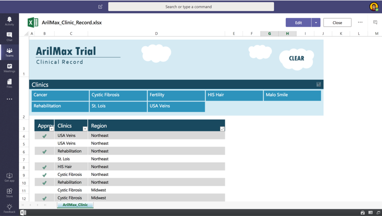 Microsoft Teams Pharmaceutical excel file