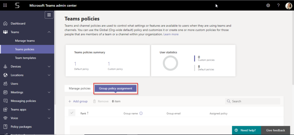 Microsoft Teams governance: group policy