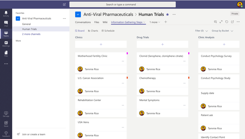 Microsoft Teams pharmaceutical human trials planner