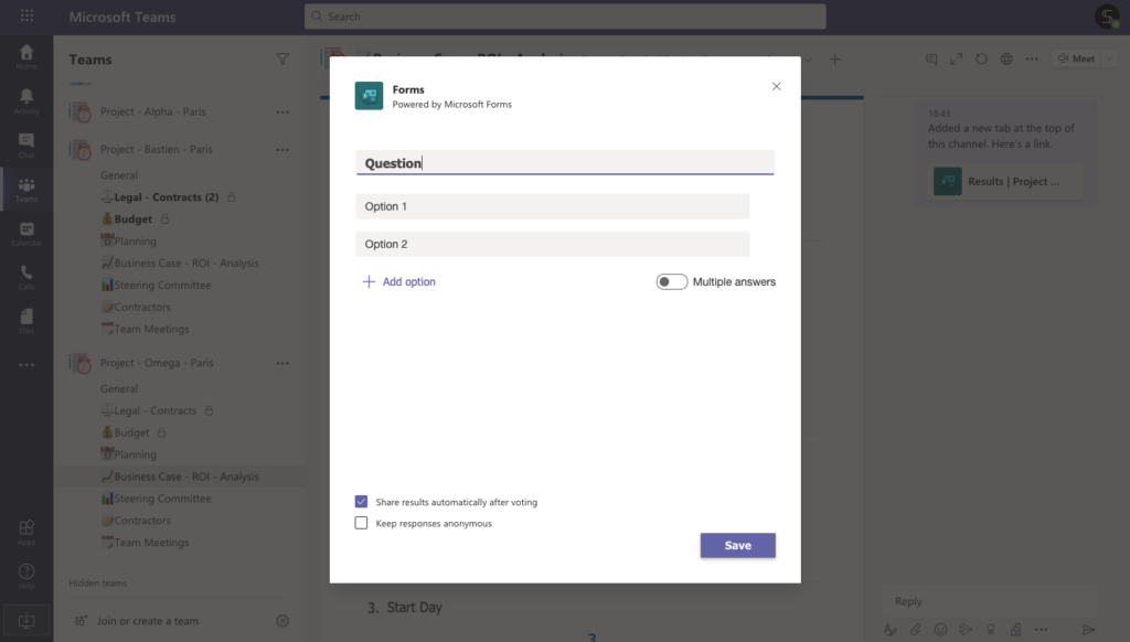 creating a form in Microsoft Teams