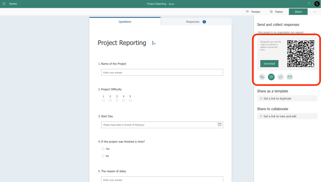 project reporting microsoft forms