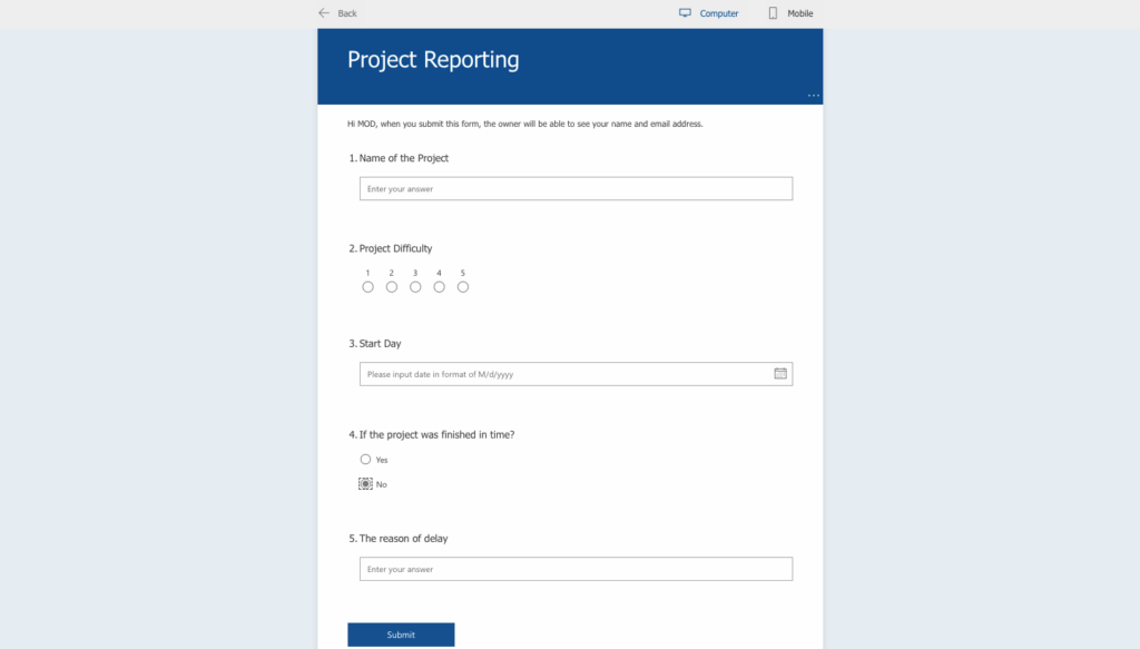 Microsoft forms report