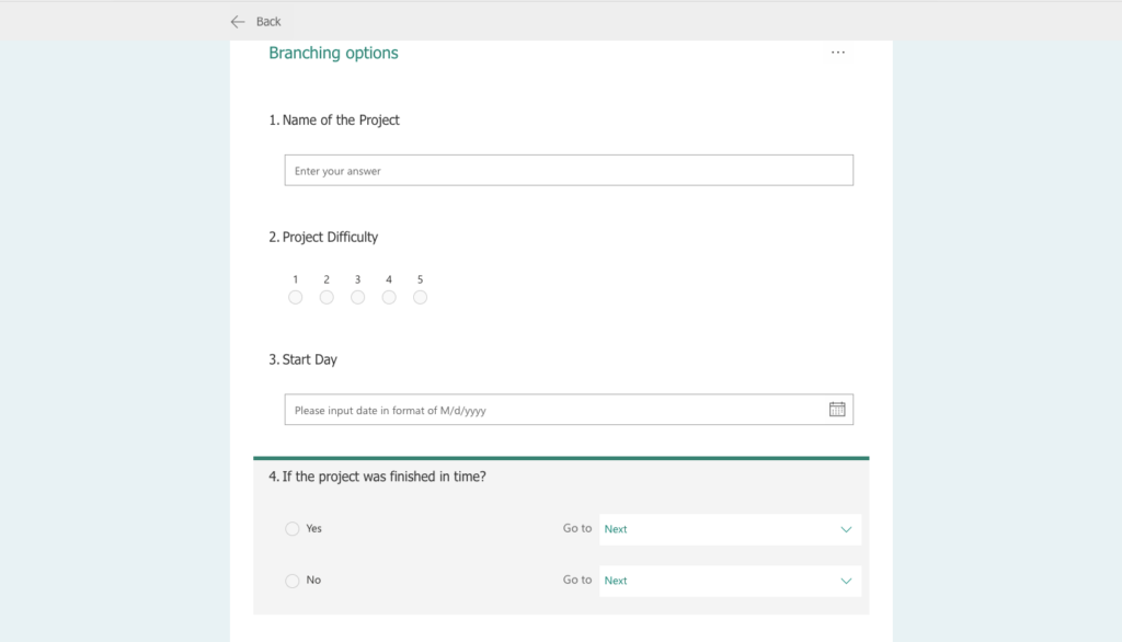 Microsoft forms branching 