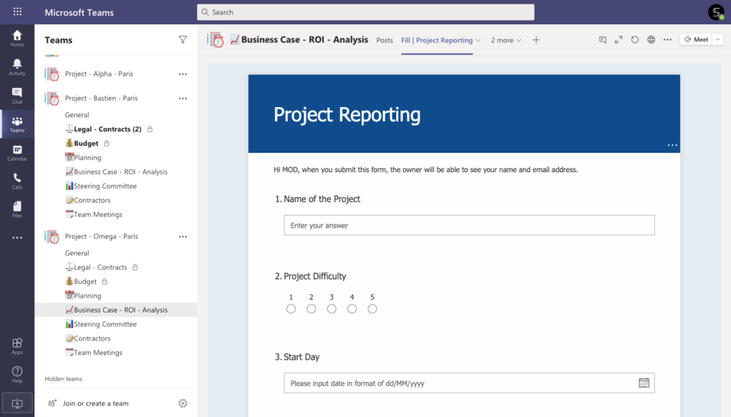 Microsoft-teams forms tab