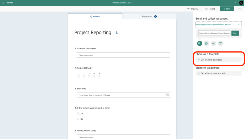 project reporting Microsoft forms