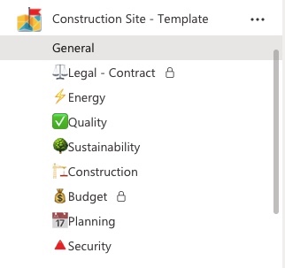 Microsoft teams channels  for construction site