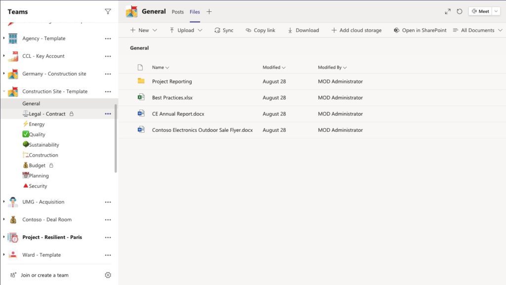 Microsoft teams template for construction