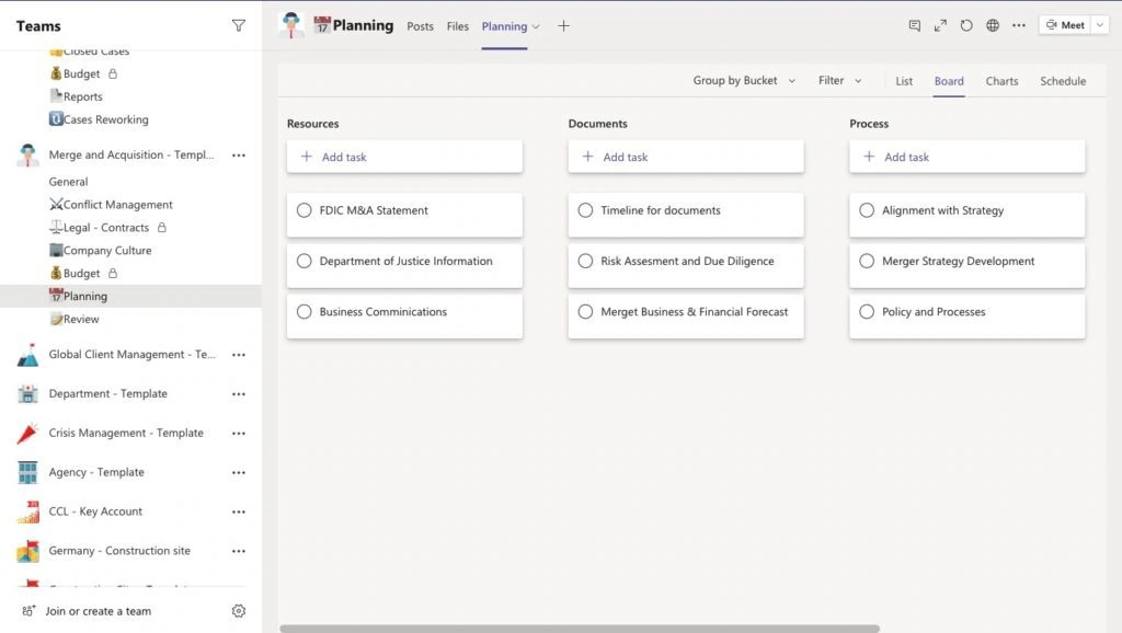 microsoft  planner template for M&A