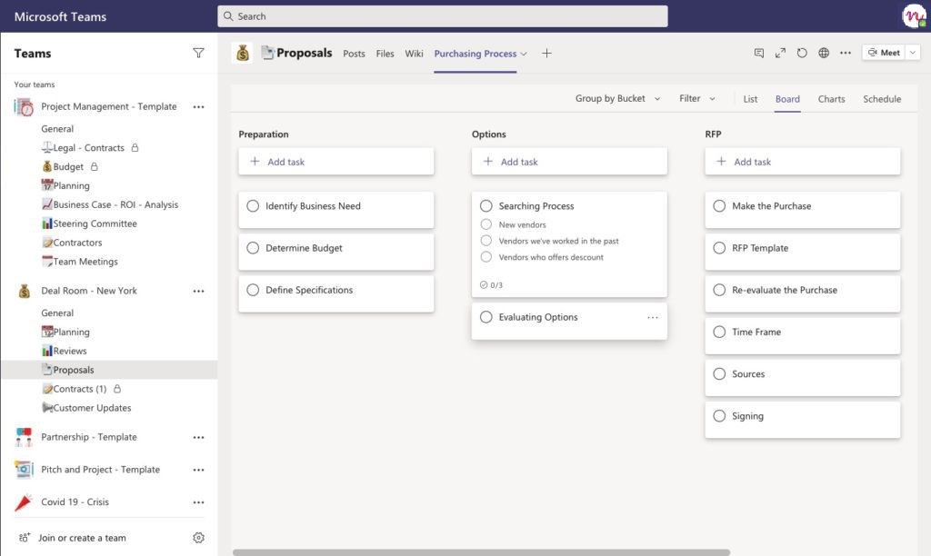 Microsoft Planner Template for deal room