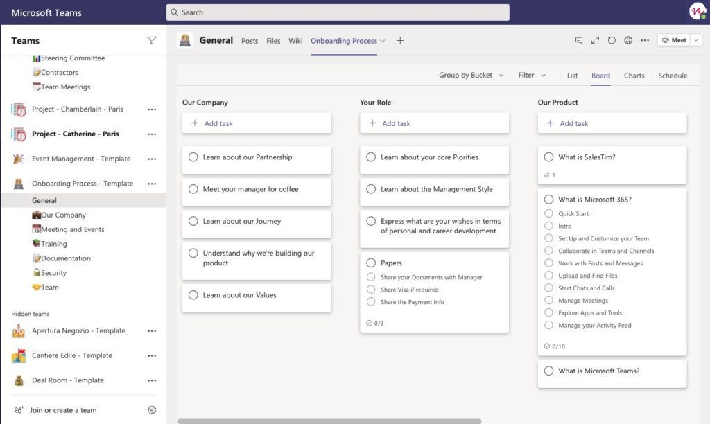 Microsoft Planner Template for onboarding