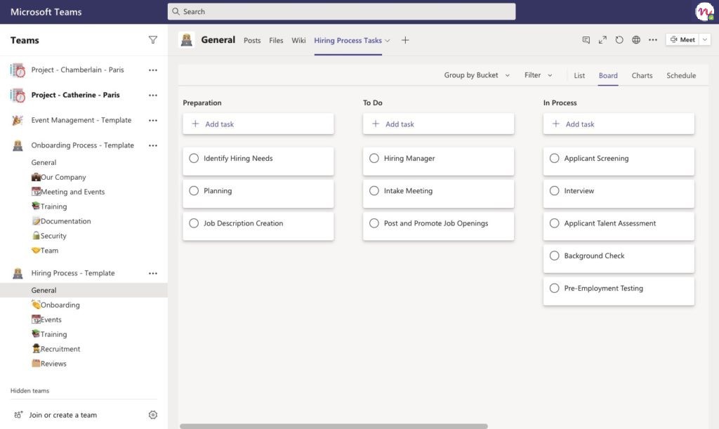 Microsoft Planner Template for recruitment