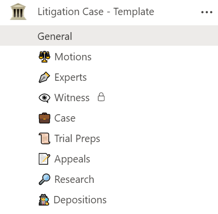 Channels of a litigation case team in Microsoft Teams