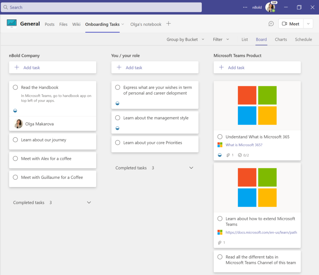 onboarding tasks in Planner - Microsoft Teams