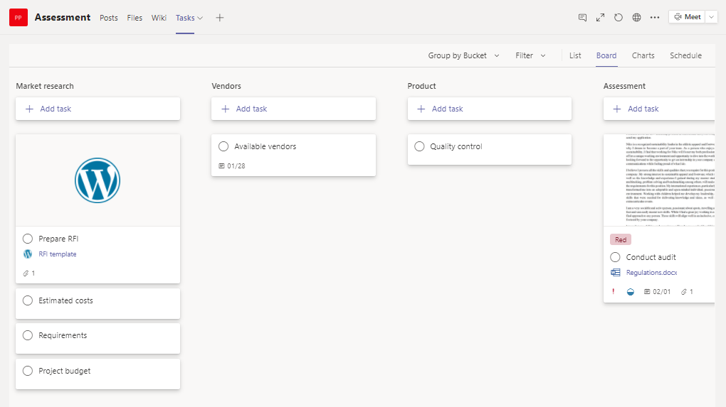 Procurement tasks in microsoft teams