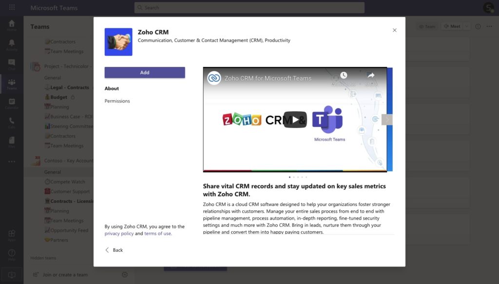 zoho crm and Microsoft teams integration