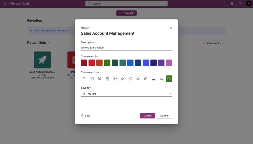 Microsoft Lists for sales management