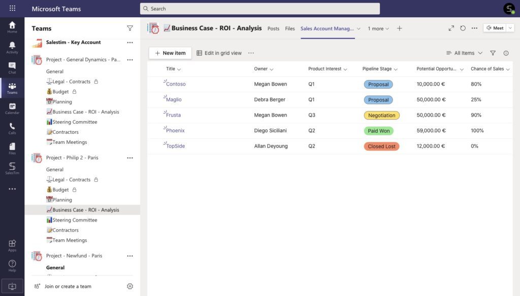Microsoft Lists and teams: sales accounts