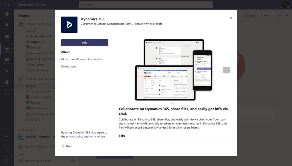 integrating dynamics 365 crm with Microsoft teams