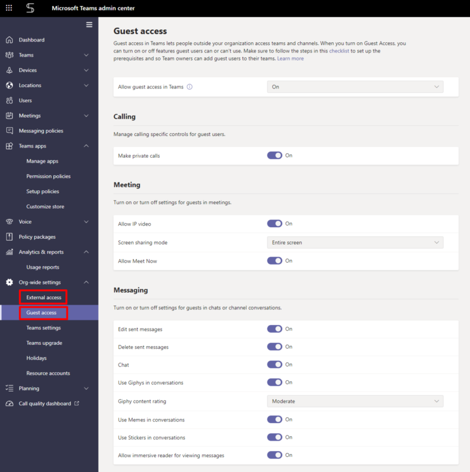 Microsoft Teams admin center: external and guest access