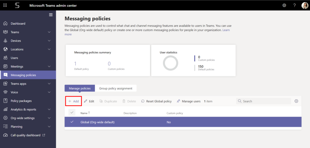 Microsoft Teams admin center messaging policies