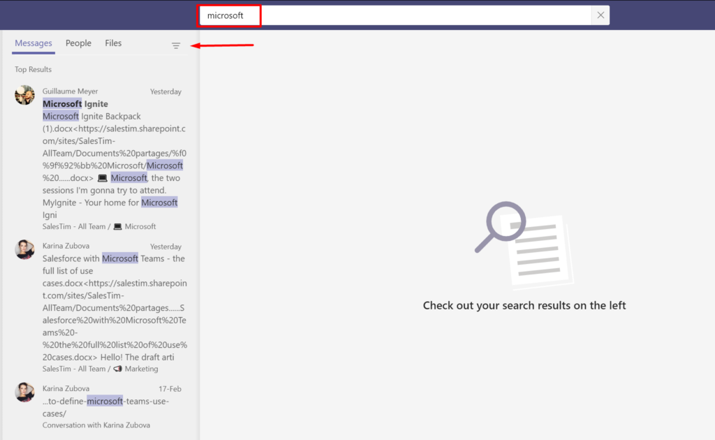 search in microsoft teams chat