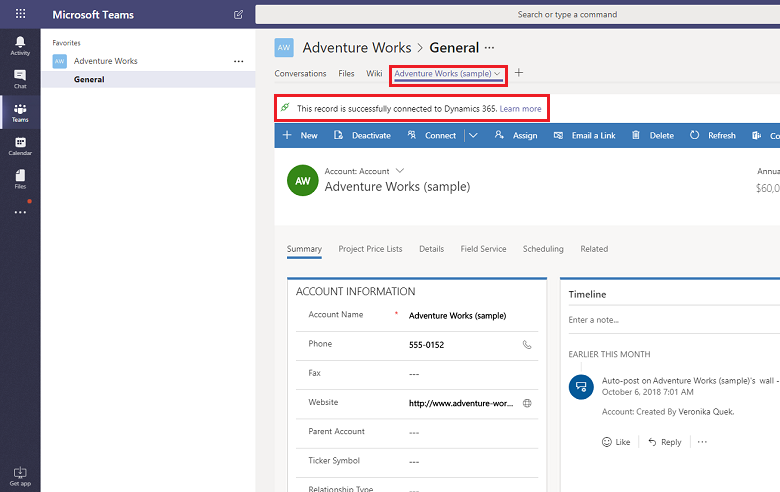 Dynamics 365 crm and Microsoft teams integration