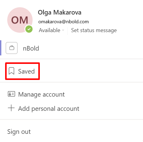 saved messages in Microsoft Teams