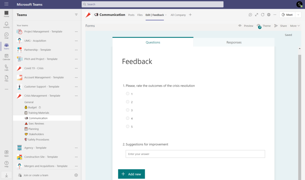 Forms in Crisis management template