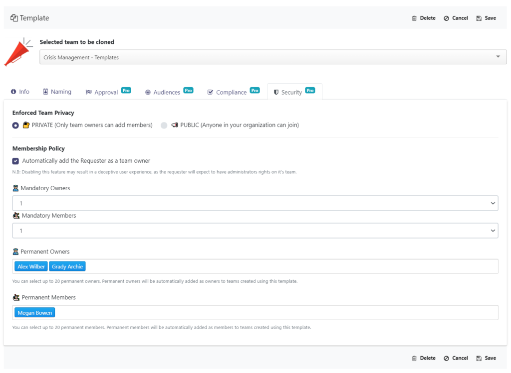 Crisis management template: permanent owners and members