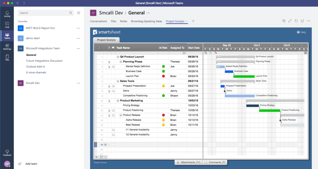 smartsheet microsoft teams app for project management