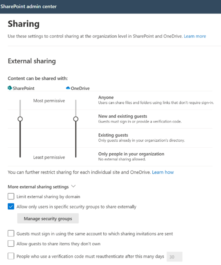 external sharing settings in SharePoint