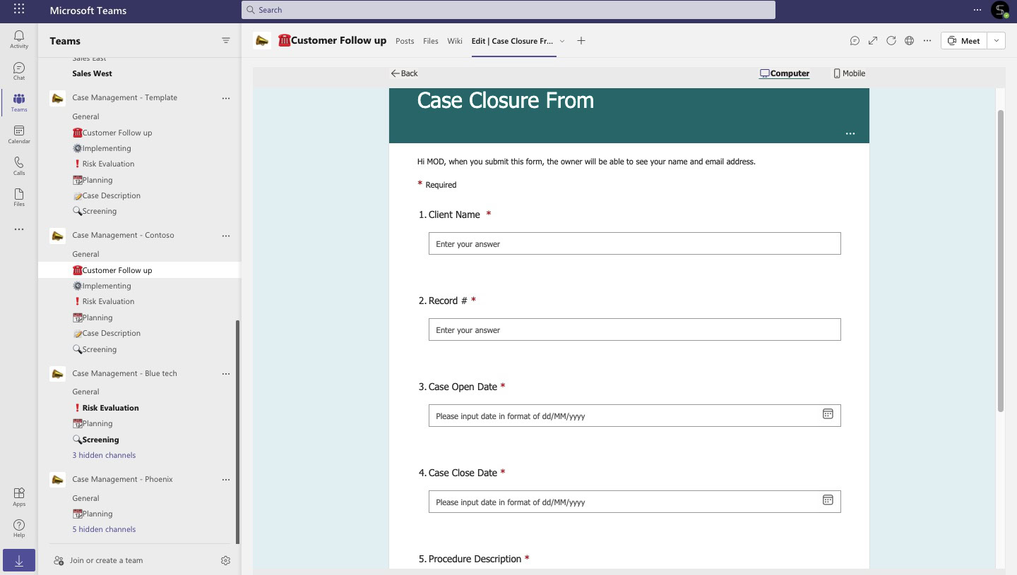 Case Management Teams Template Forms