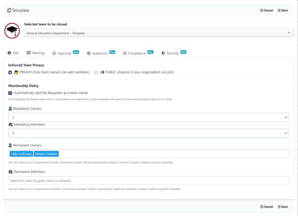 government template for Microsoft Teams: ministry of education