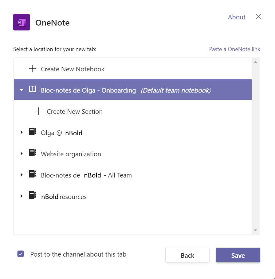 Add Onenote tab in Microsoft Teams