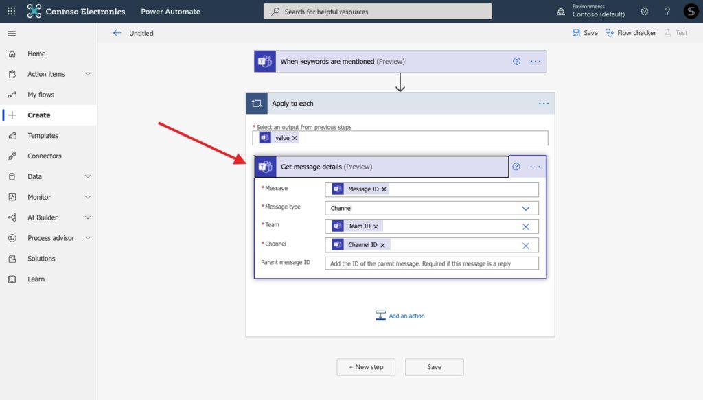 key word Power Automate Microsoft Teams