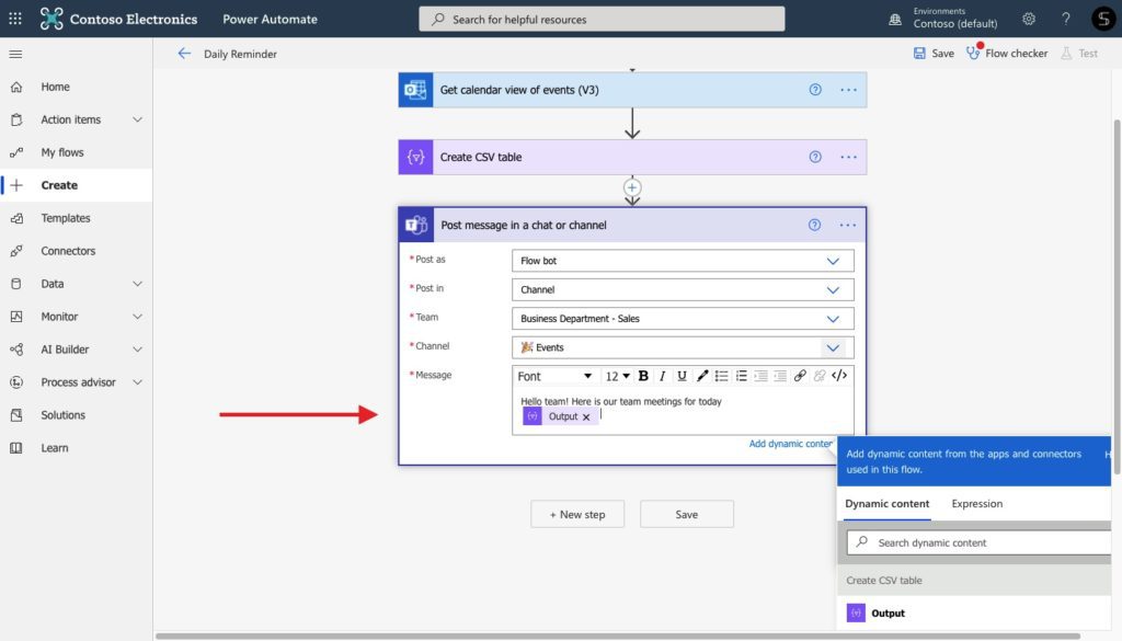 daily reminder Teams Power Automate