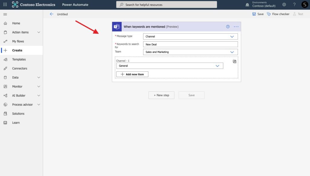 key word Power Automate Microsoft Teams