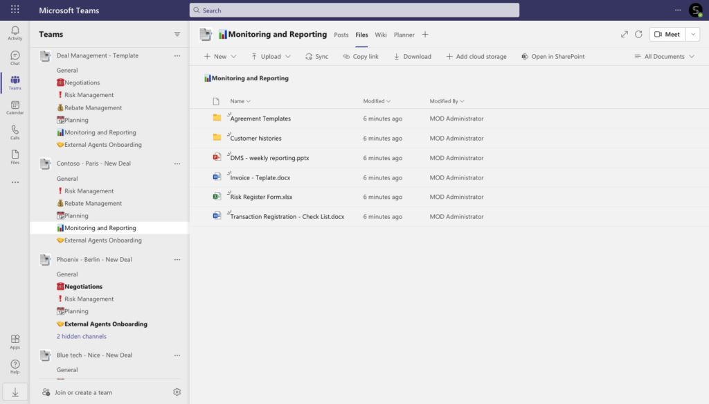 Teams deal management template with files