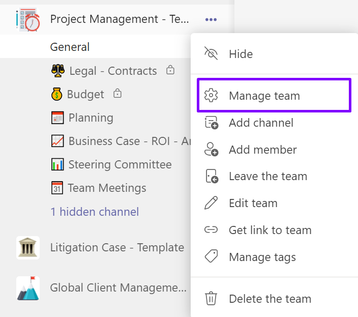 Manage team