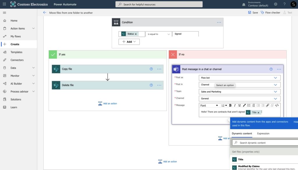 file management Power Automate Teams