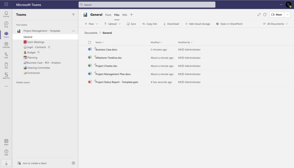 project management files Microsoft Teams