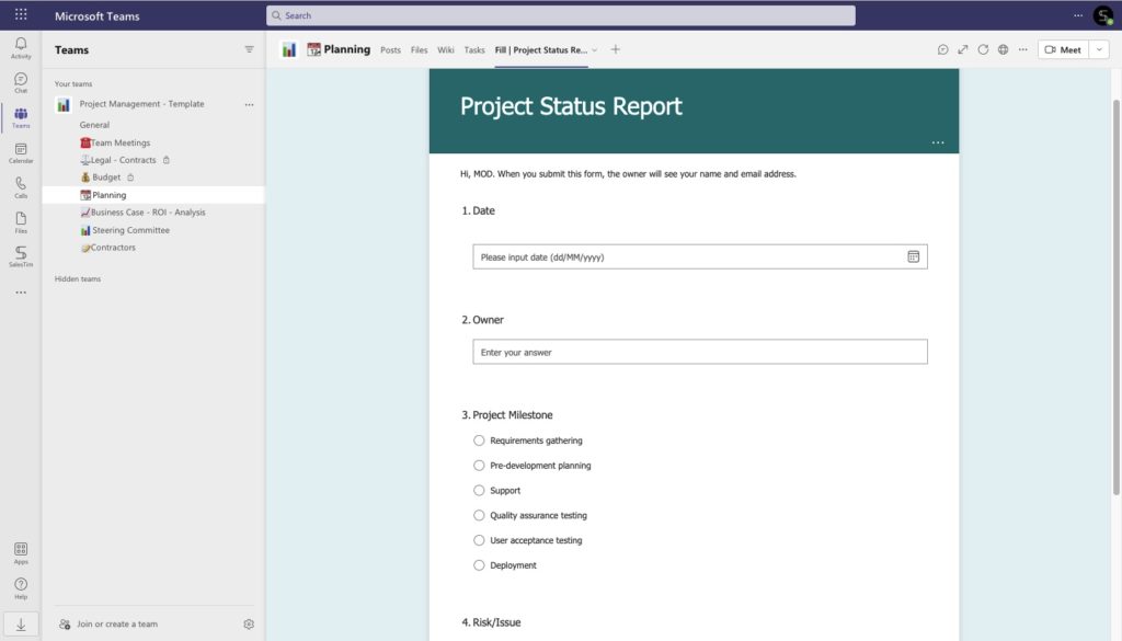 project reporting Microsoft Forms