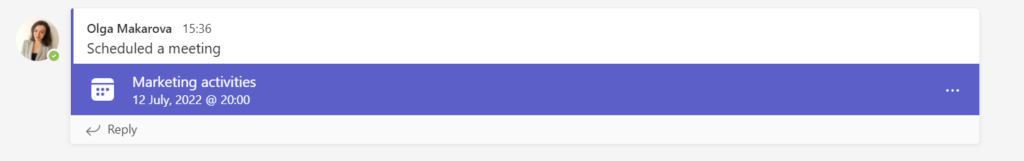 channel calendar notification message in Teams