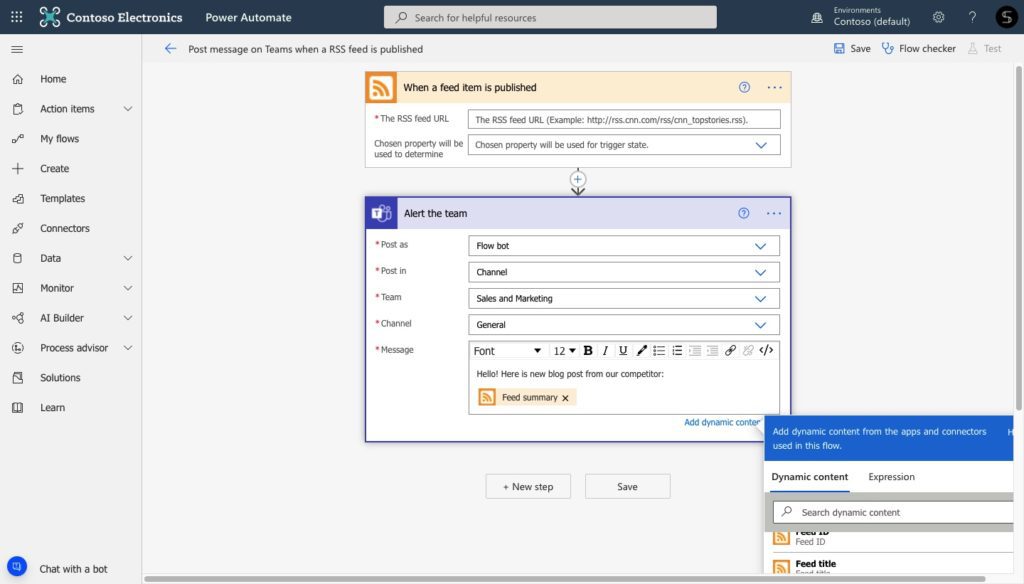 RSS in Microsoft Teams - power automate flow example