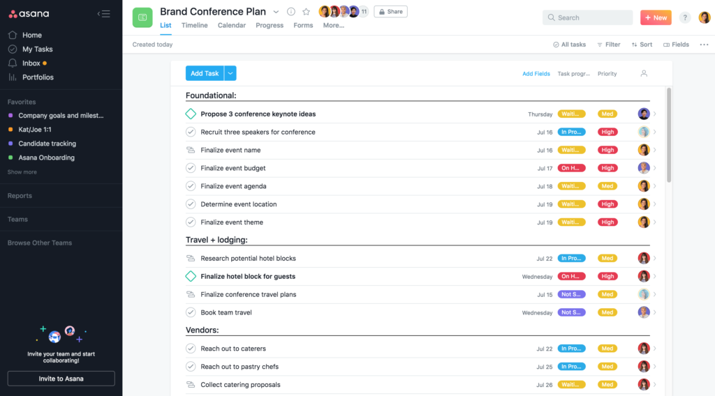 create projects Asana