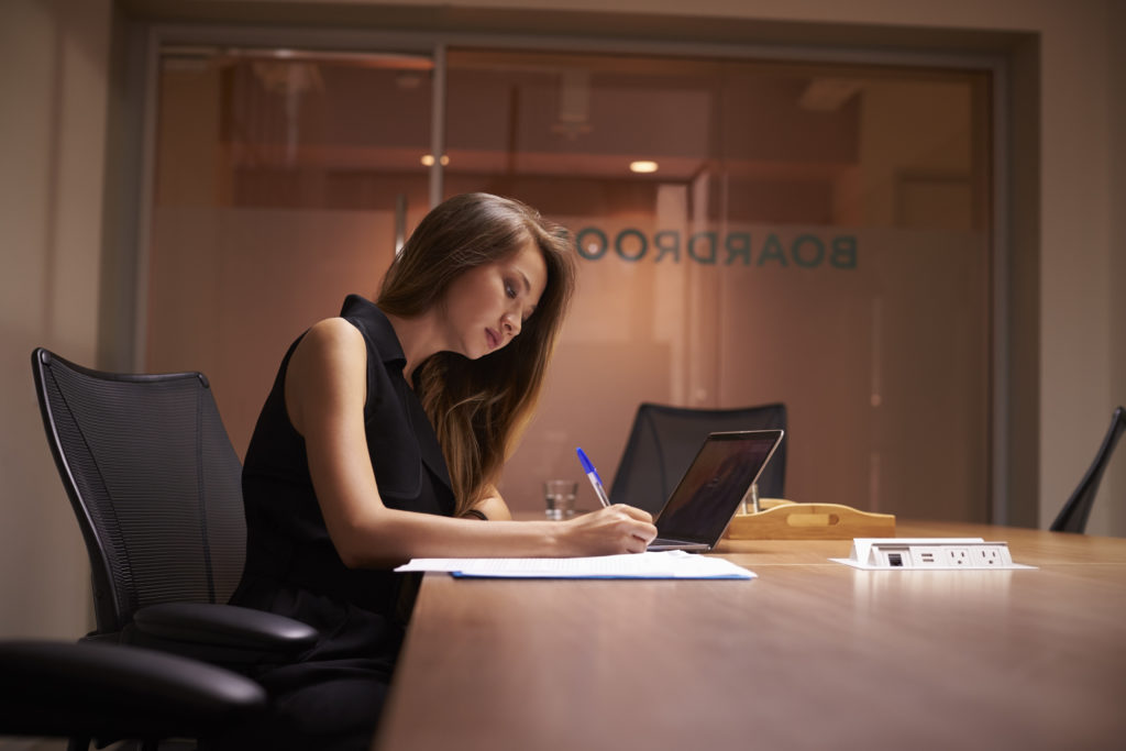 a girl working alone