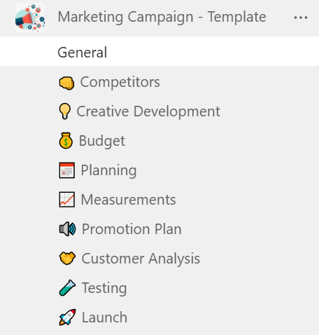 marketing campaign team in Microsoft Teams with channels